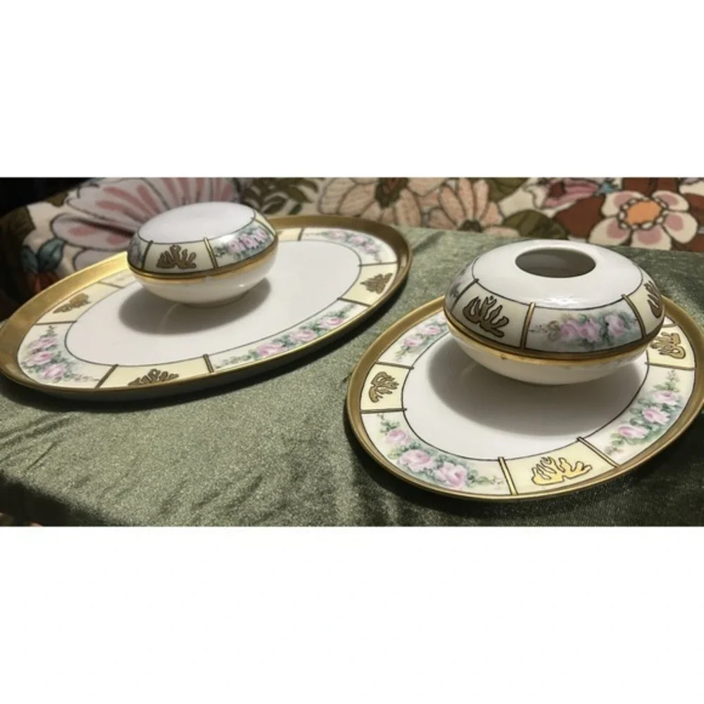 RARE 6-PC Vintage Limoges Vanity Hair Receiver Powder Cont. &‎ Pair Of Trays Wow